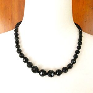 VINTAGE French Jet Faceted Beaded Necklace 18"